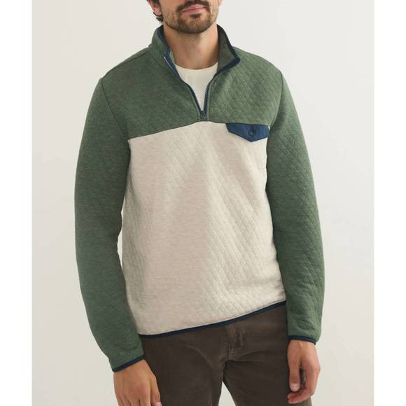 NEW MARINE LAYER corbet colorblock pullover in olive/oatmeal